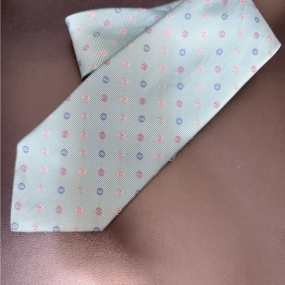 Brooks Brothers Sky Blue and Green Tie with Silver Accents - Picture 2 of 3